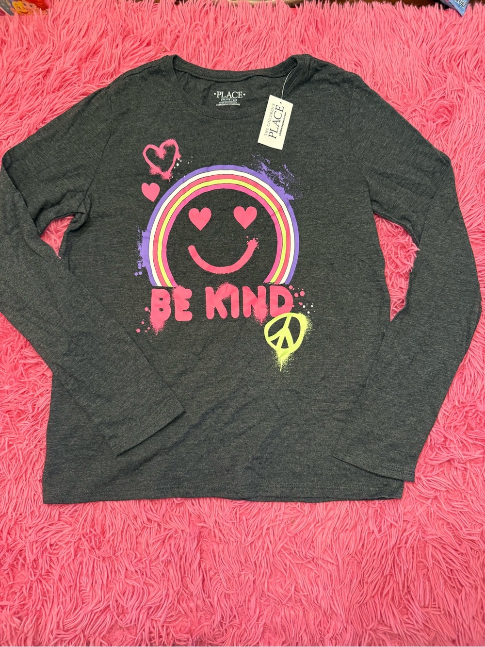 The Children's Place Charcoal Long Sleeve 'Be Kind' Smiley Tee with Neon Accents